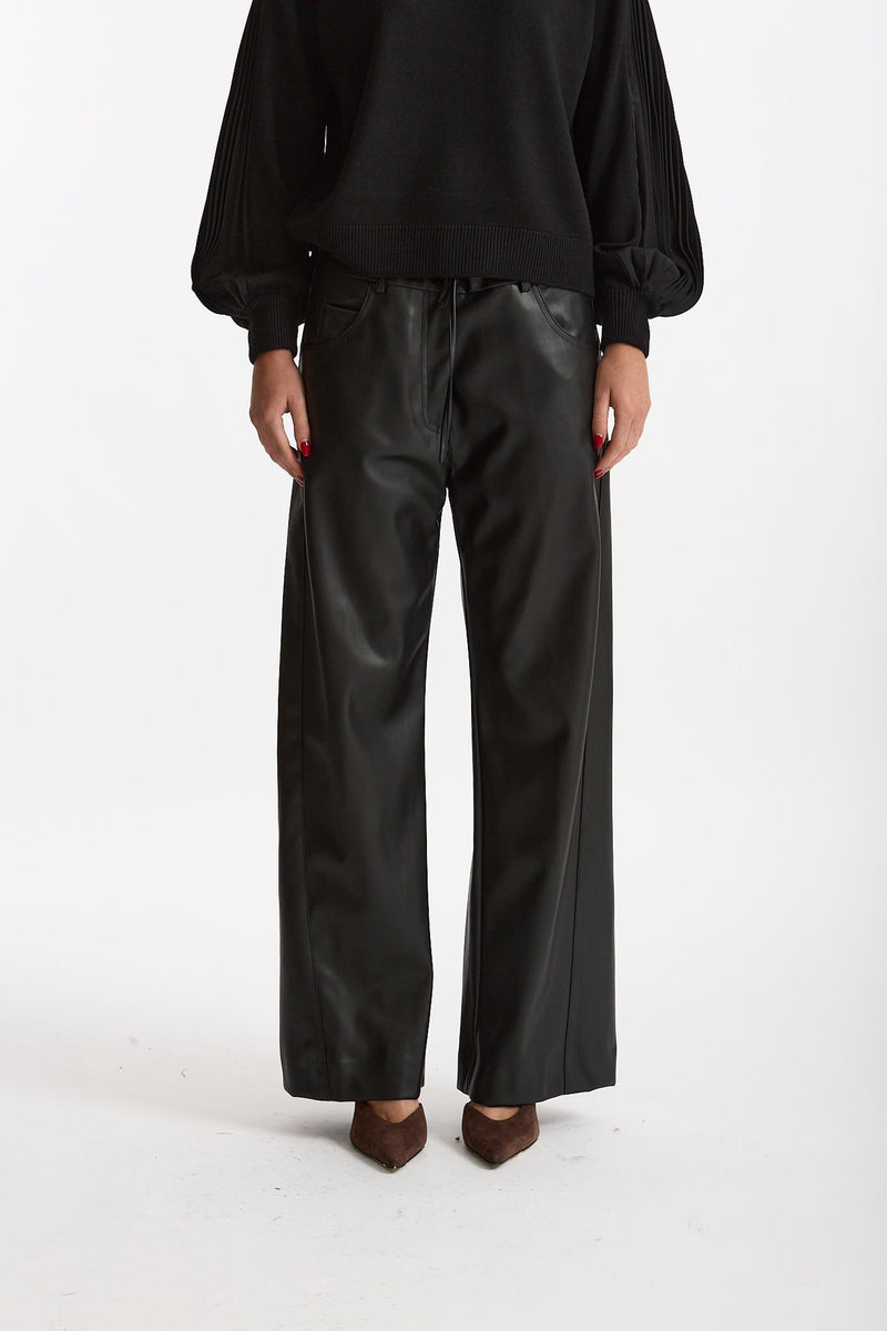 Pantalone wide leg ecopelle nero donna Nude - 1