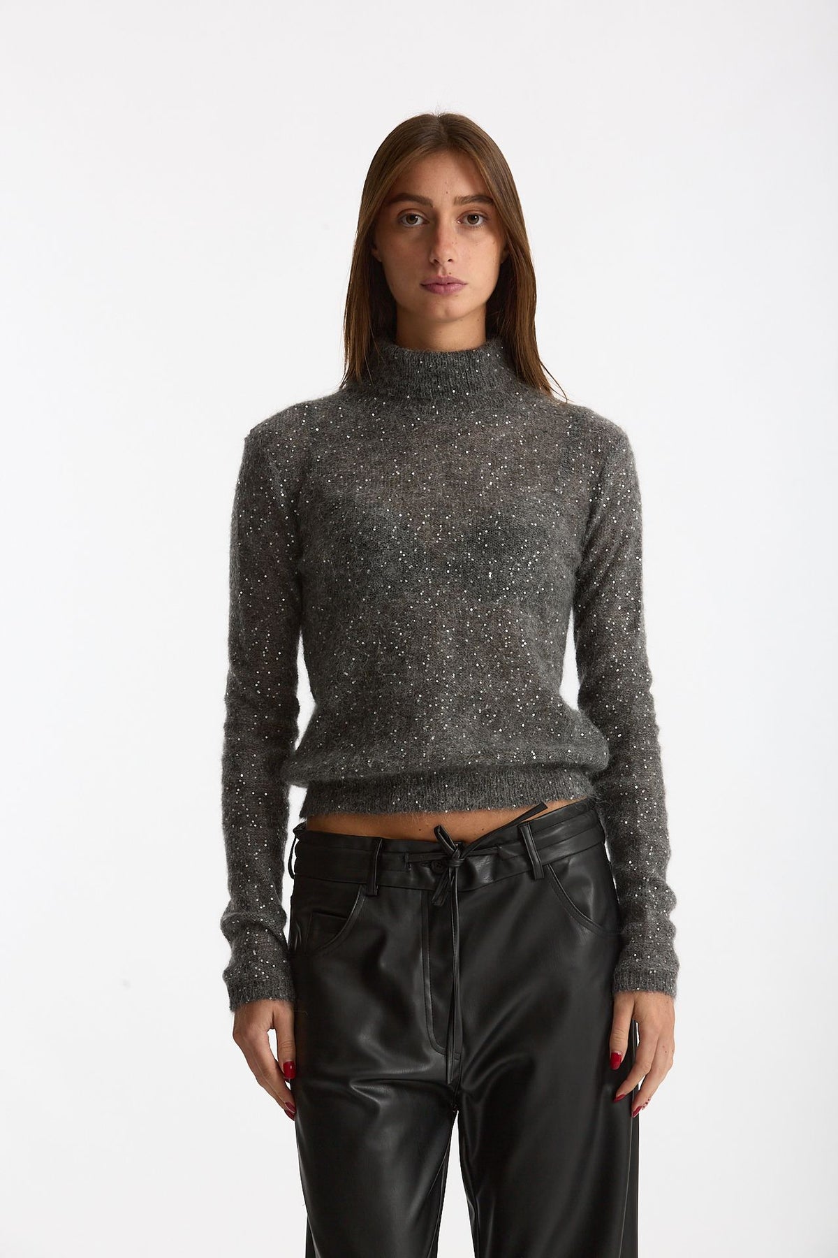 Maglia dolcevita micro paillettes grigio donna Nude - 4