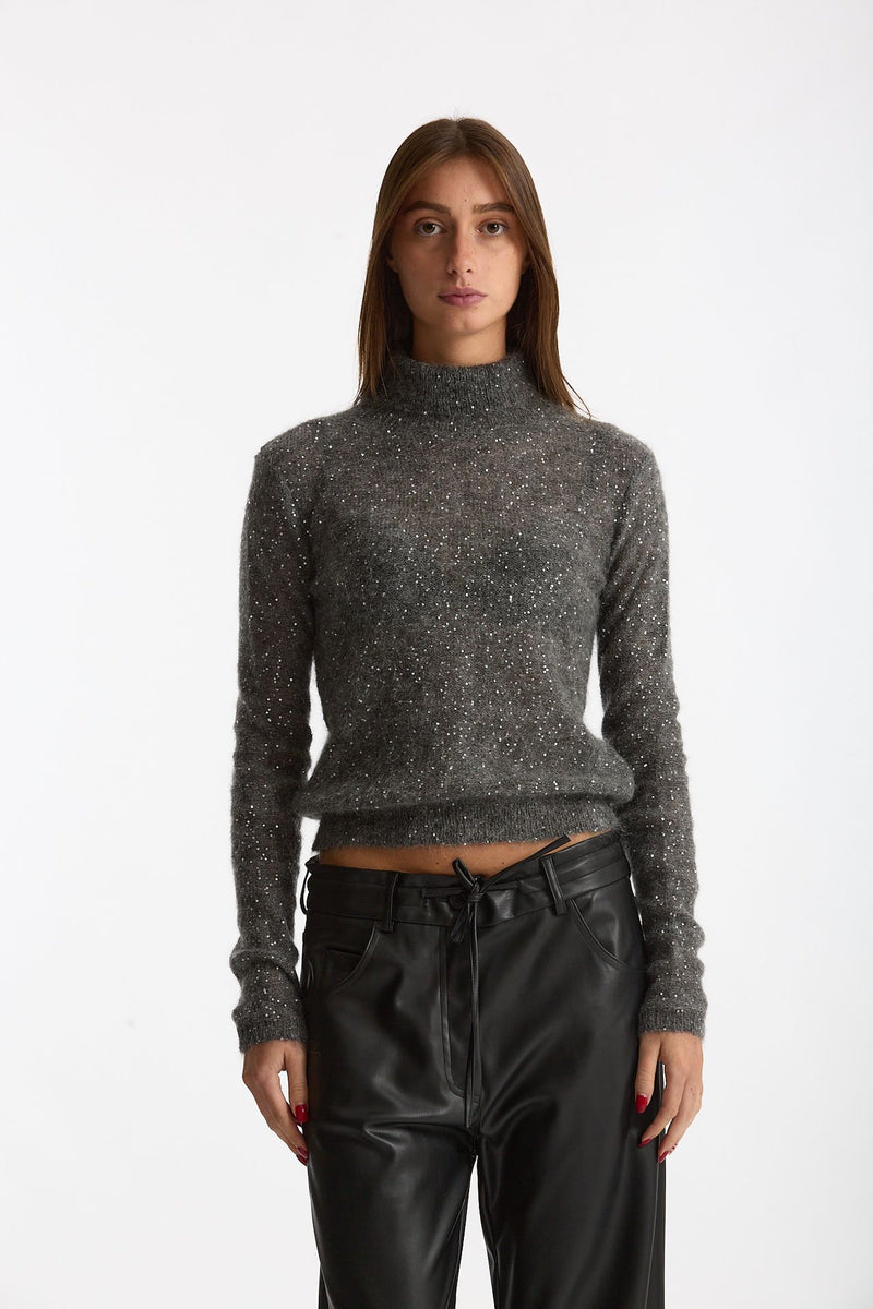 Maglia dolcevita micro paillettes grigio donna Nude - 4