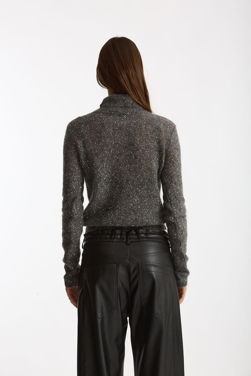 Maglia dolcevita micro paillettes grigio donna Nude - 2