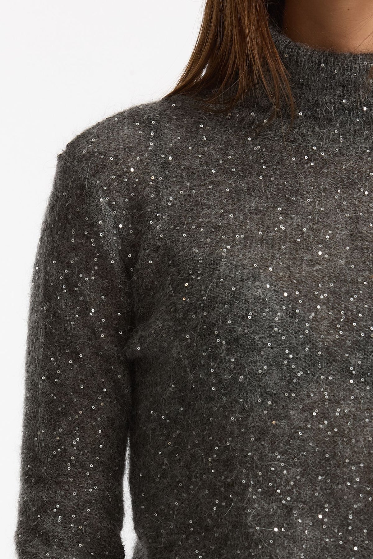 Maglia dolcevita micro paillettes grigio donna Nude - 5