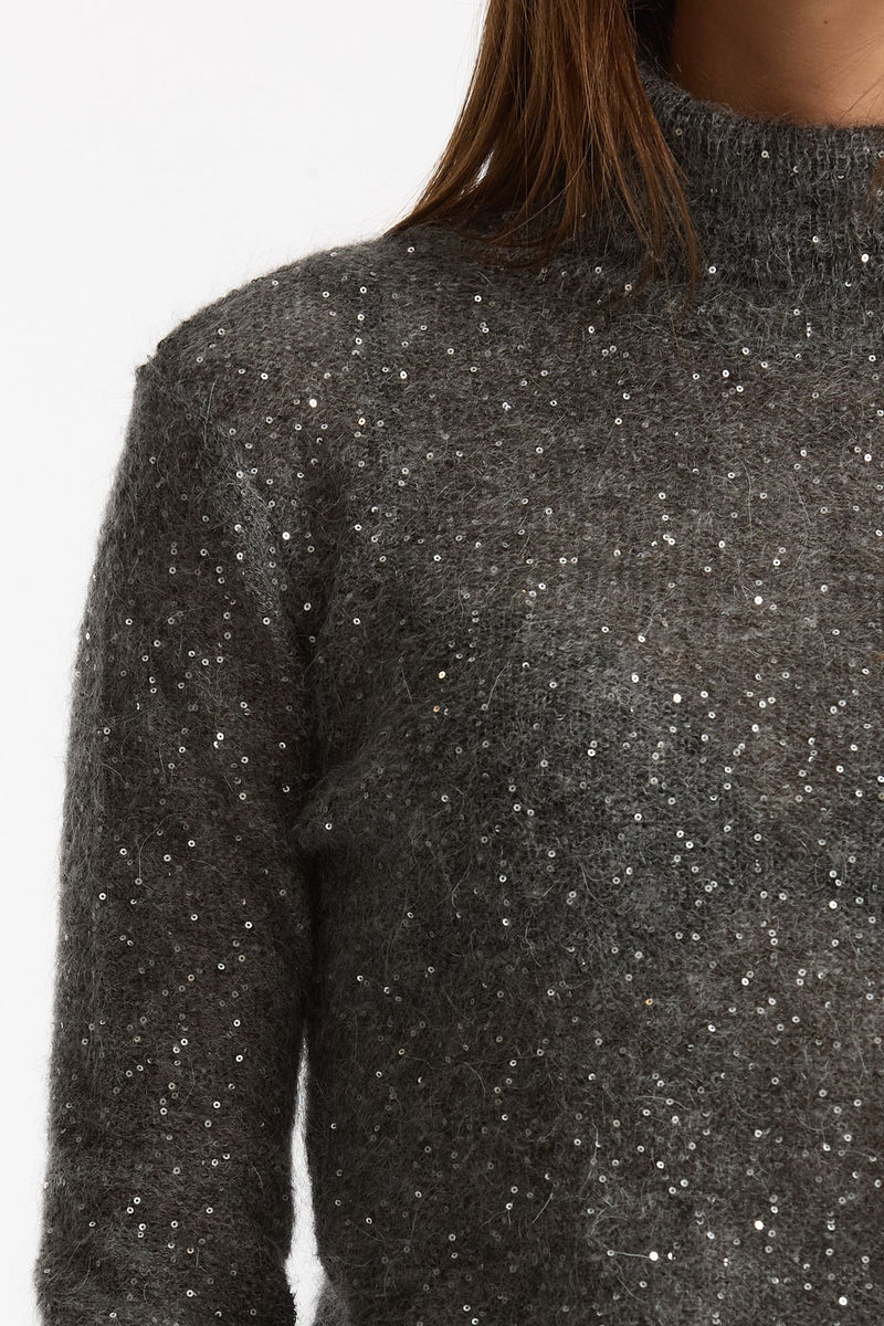 Maglia dolcevita micro paillettes grigio donna Nude - 5