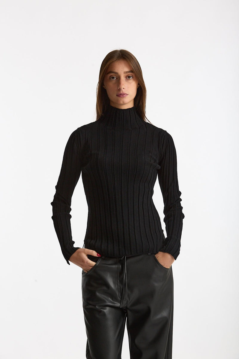 Maglia dolcevita a coste nero donna Nude - 2