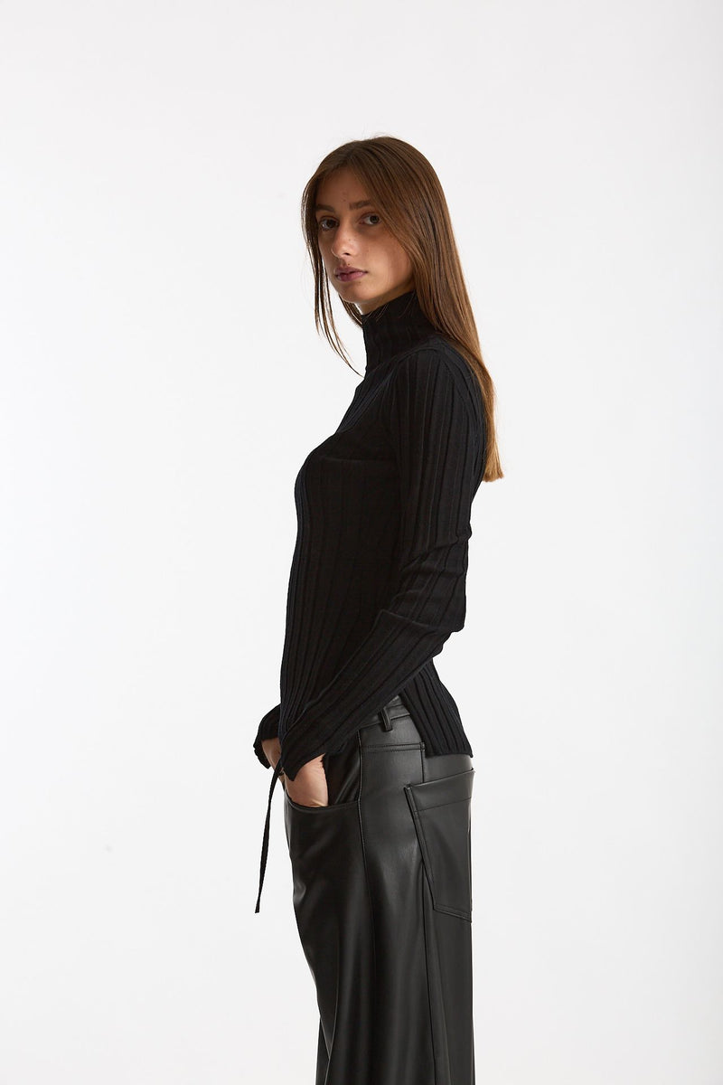Maglia dolcevita a coste nero donna Nude - 3