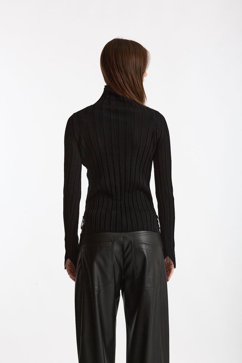 Maglia dolcevita a coste nero donna Nude - 4