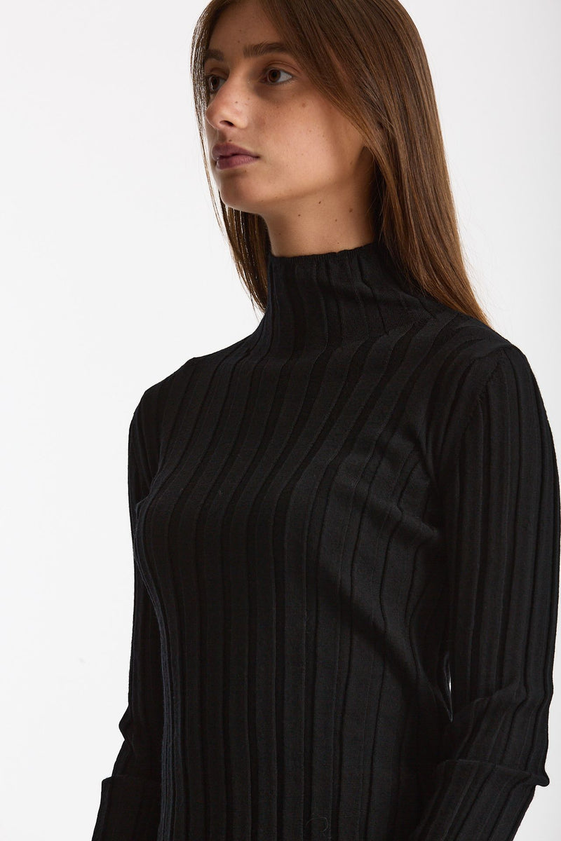 Maglia dolcevita a coste nero donna Nude - 5