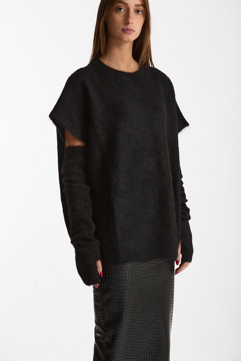 Maglia oversize con manicotti nero donna Nude - 5