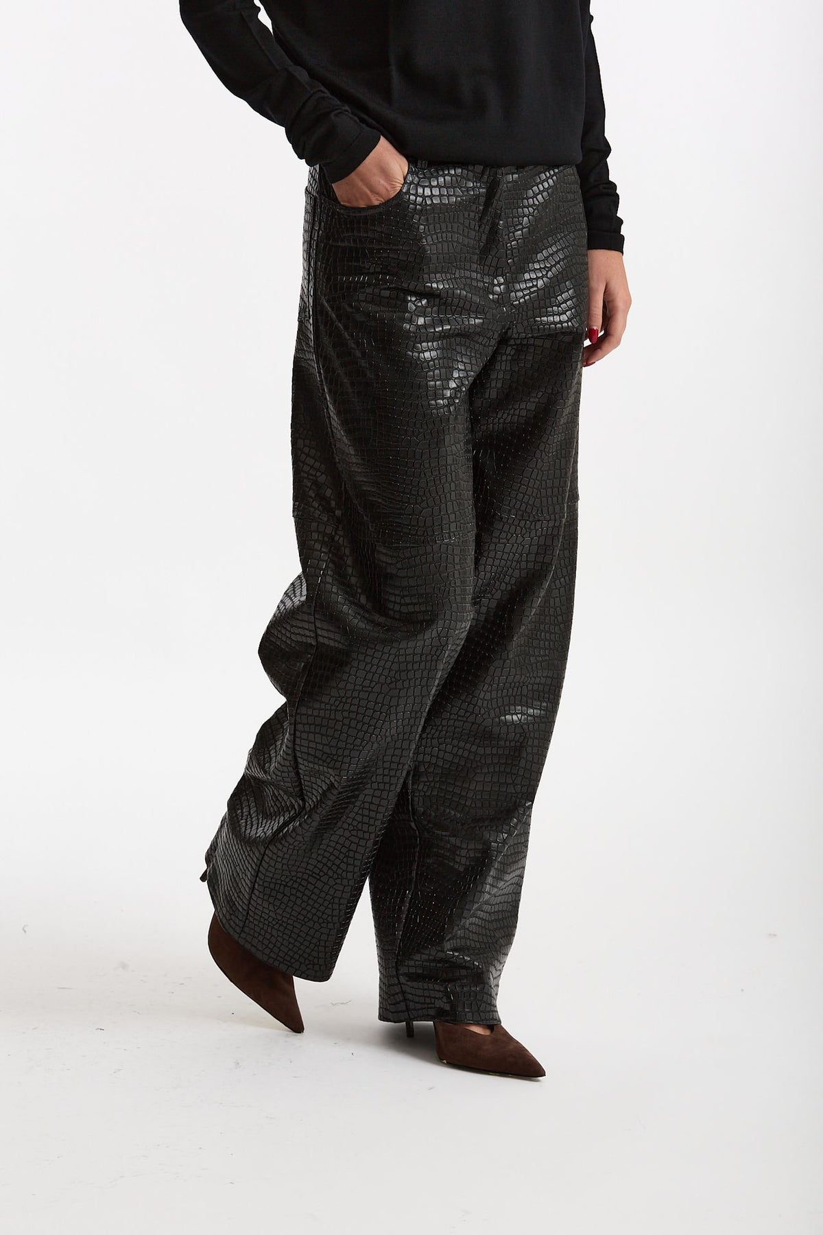 Pantalone ecopelle stampa cocco nero donna Nude - 4