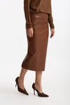 Gonna midi ecopelle tabacco Vita alta donna Nude - 4