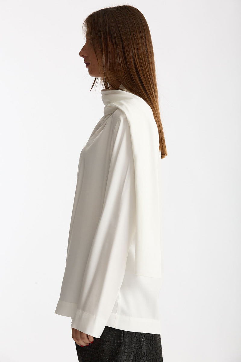 Blusa over scollo asimmetrico bianco donna Nude - 2