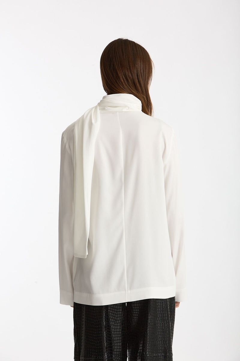 Blusa over scollo asimmetrico bianco donna Nude - 3