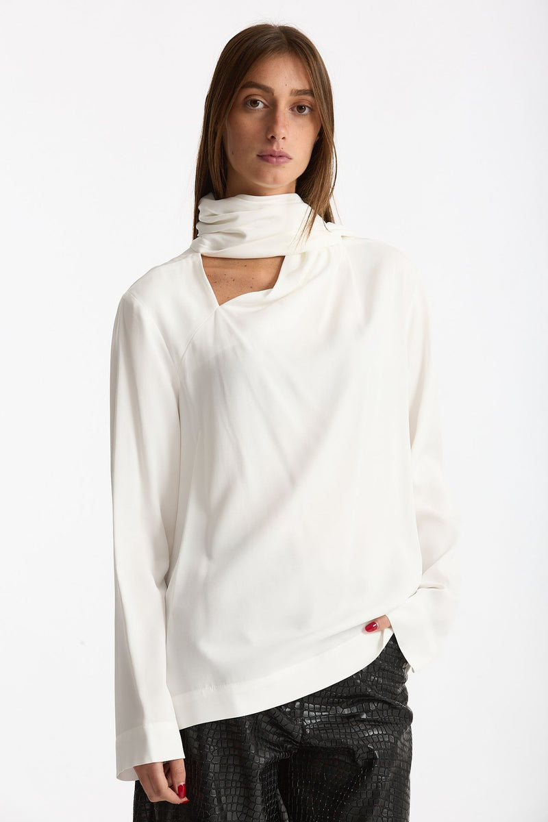 Blusa over scollo asimmetrico bianco donna Nude - 4