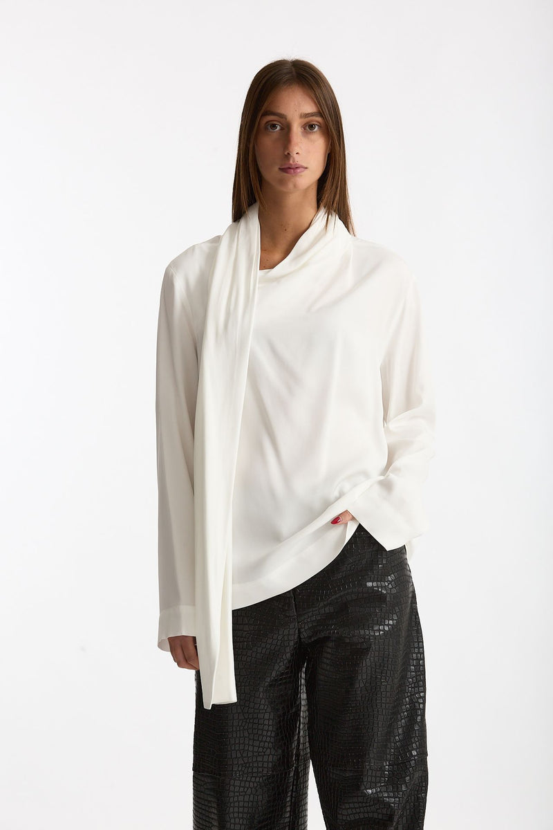Blusa over scollo asimmetrico bianco donna Nude - 1