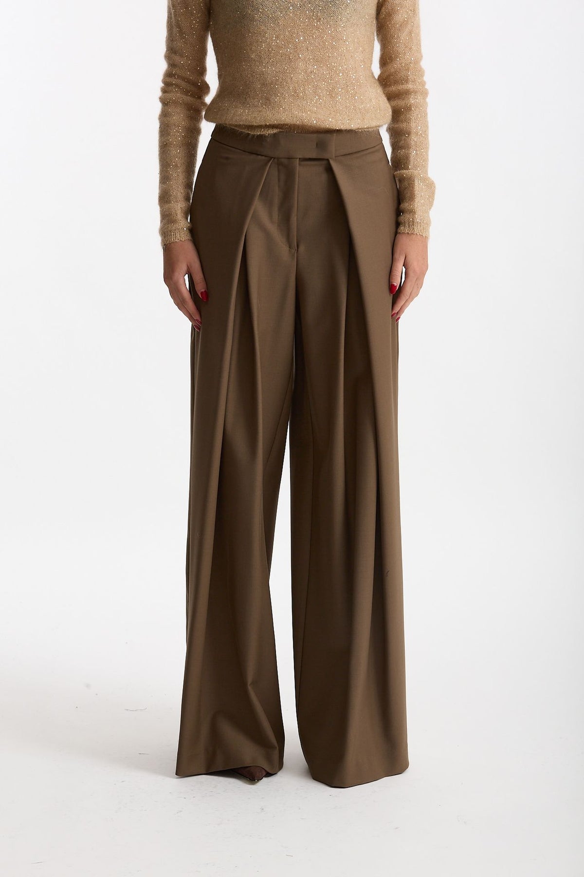 Pantalone palazzo taupe donna Nude - 2