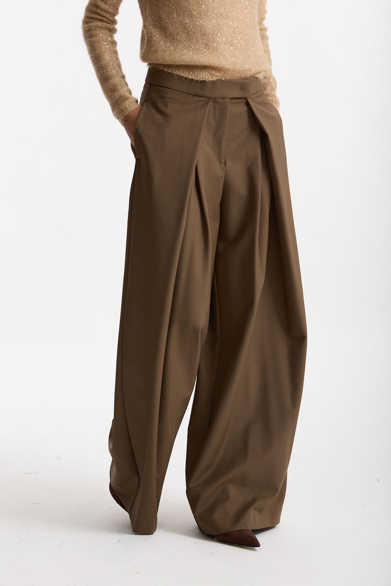 Pantalone palazzo taupe donna Nude - 1