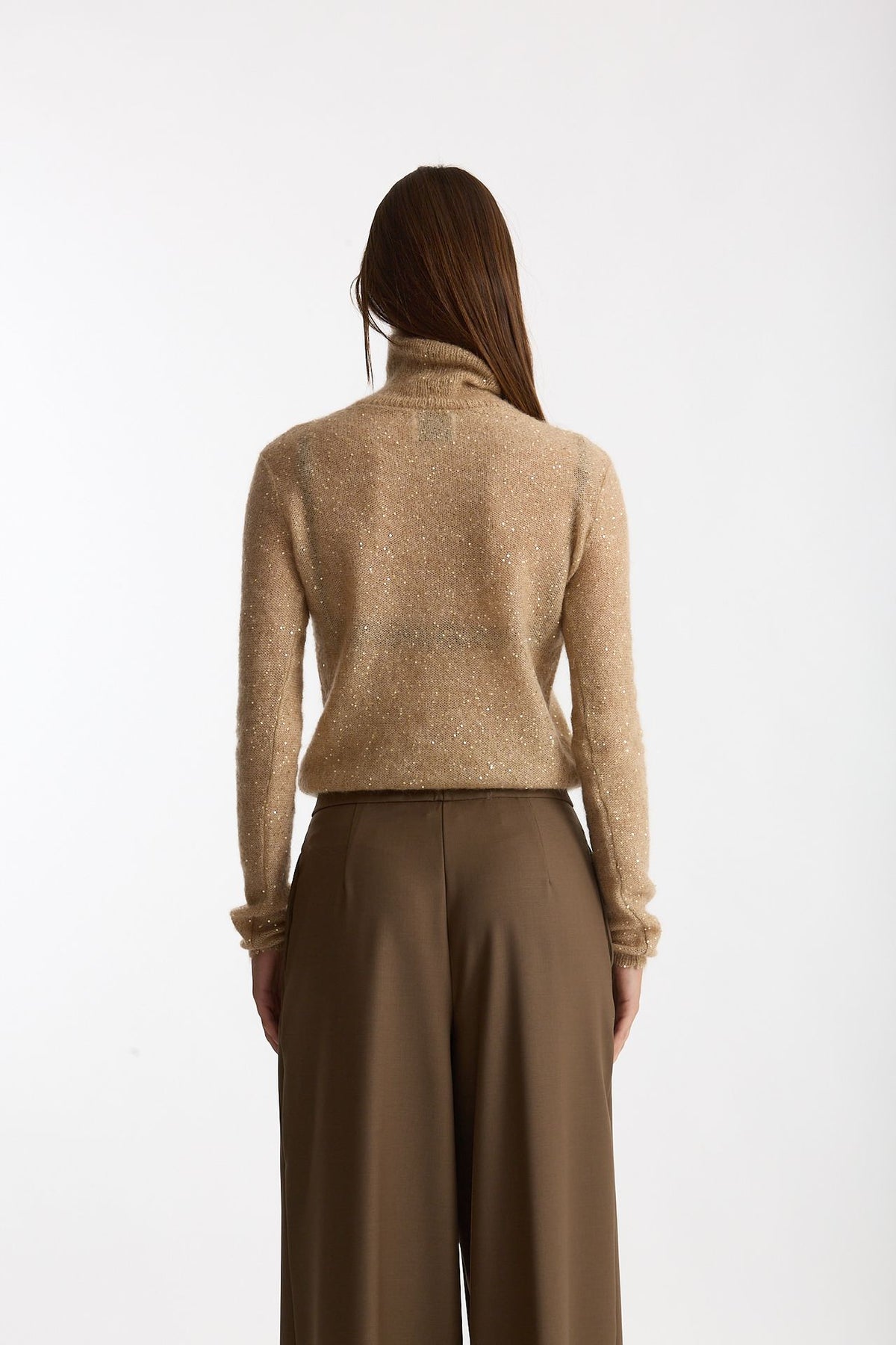 Maglia dolcevita micro paillettes beige donna Nude - 3