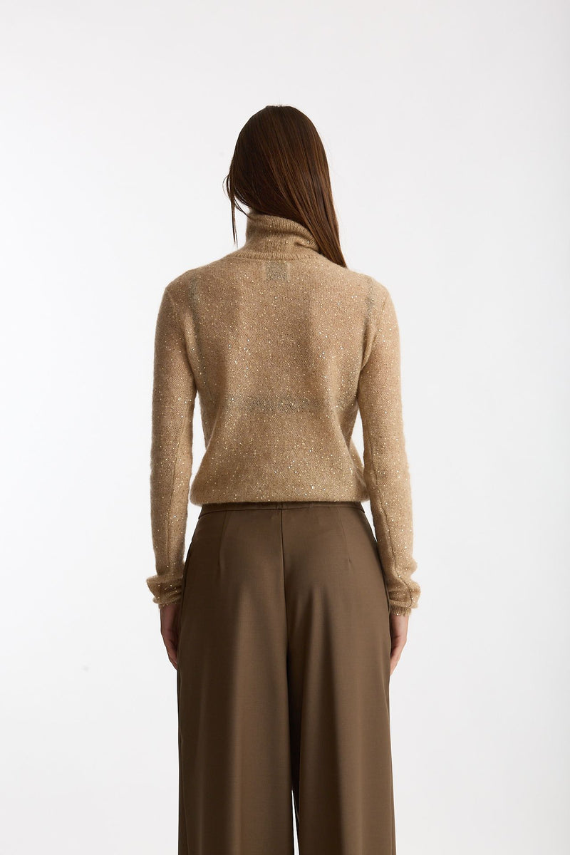 Maglia dolcevita micro paillettes beige donna Nude - 3