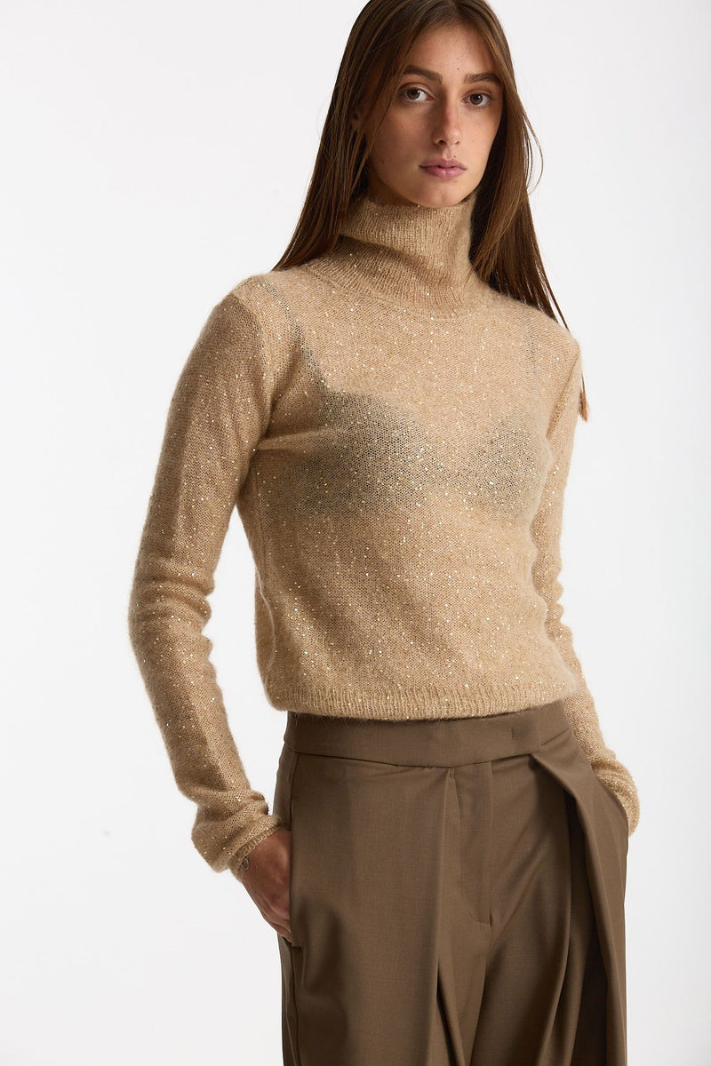 Maglia dolcevita micro paillettes beige donna Nude - 5