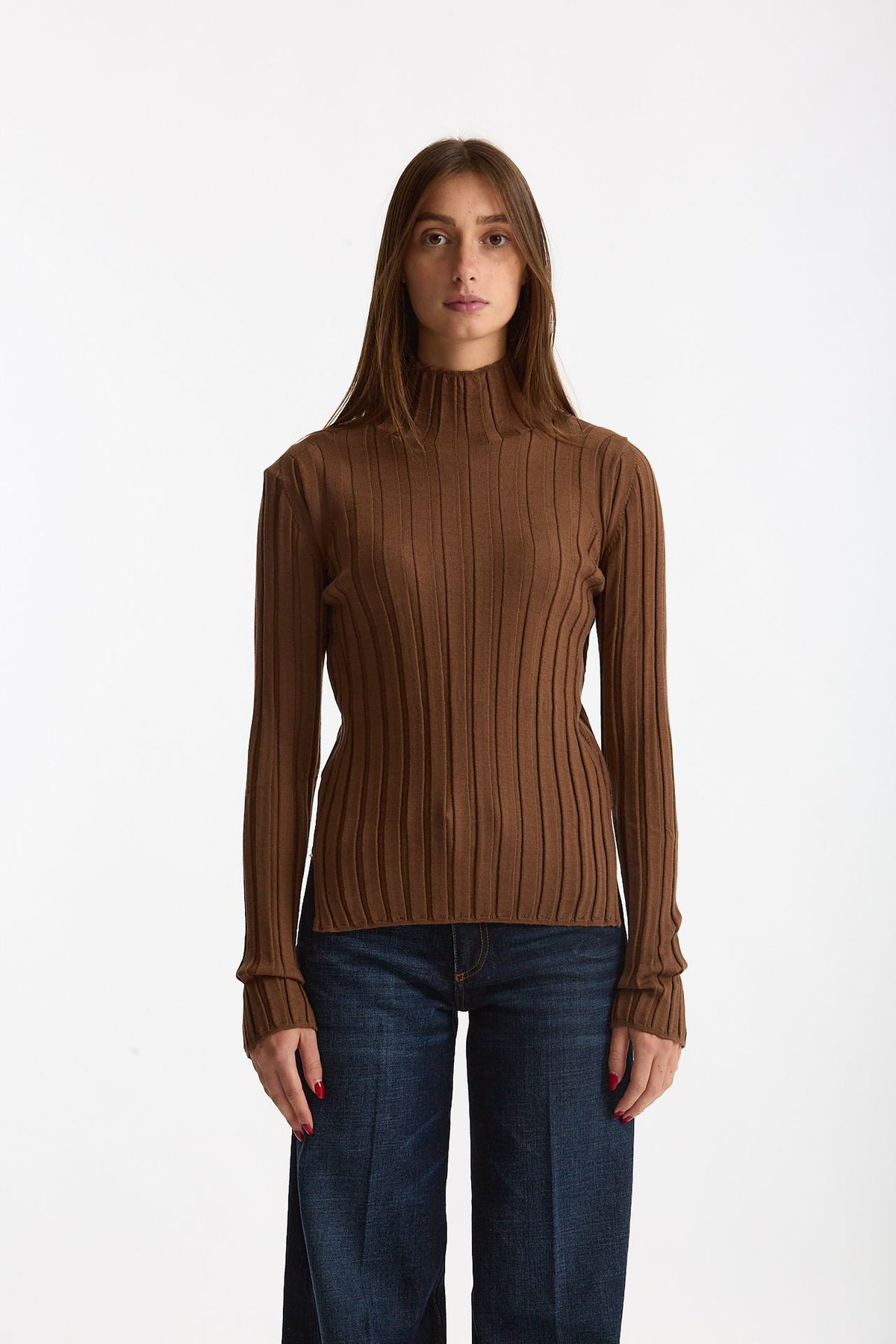 Maglia dolcevita a coste tabacco donna Nude - 4