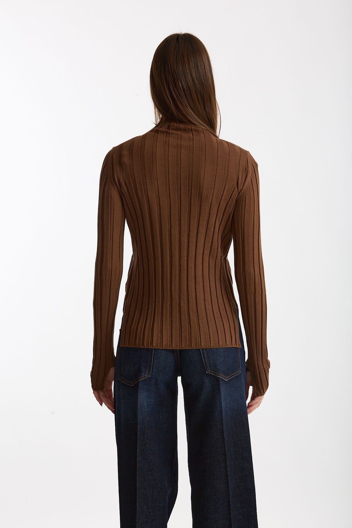 Maglia dolcevita a coste tabacco donna Nude - 3