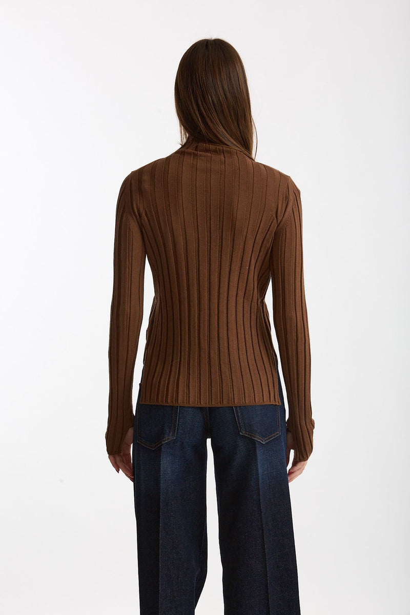 Maglia dolcevita a coste tabacco donna Nude - 3