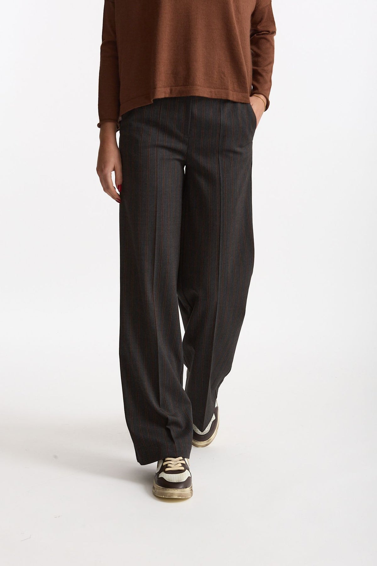 Pantalone palazzo gessato grigio antracite donna ( p - s ) - 1