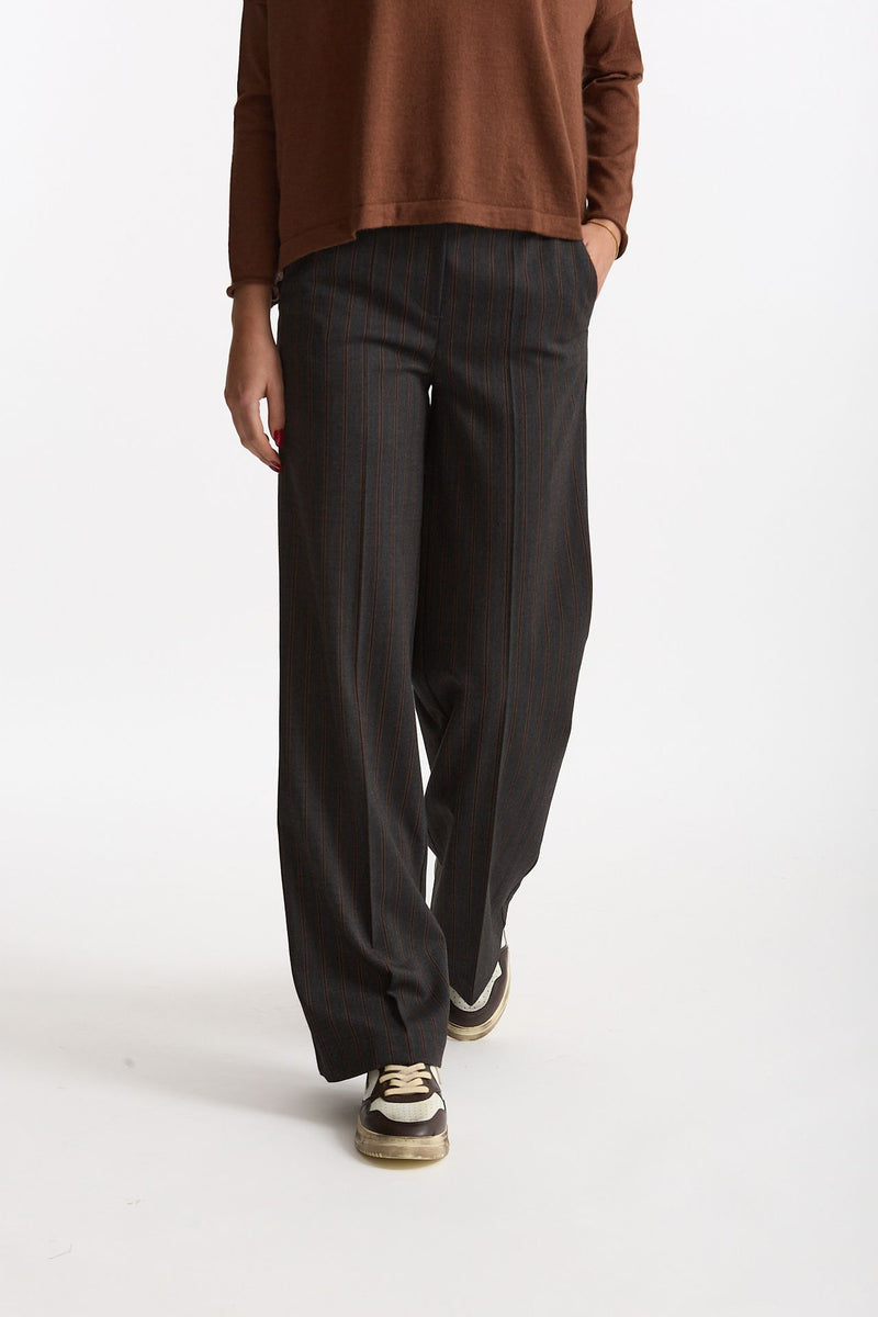 Pantalone palazzo gessato grigio antracite donna ( p - s ) - 1