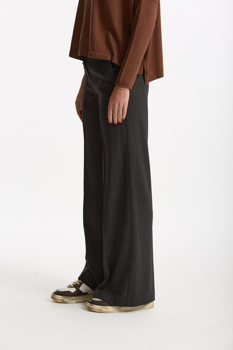 Pantalone palazzo gessato grigio antracite donna ( p - s ) - 2