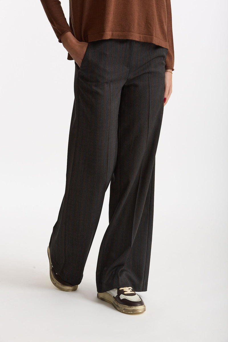 Pantalone palazzo gessato grigio antracite donna ( p - s ) - 4