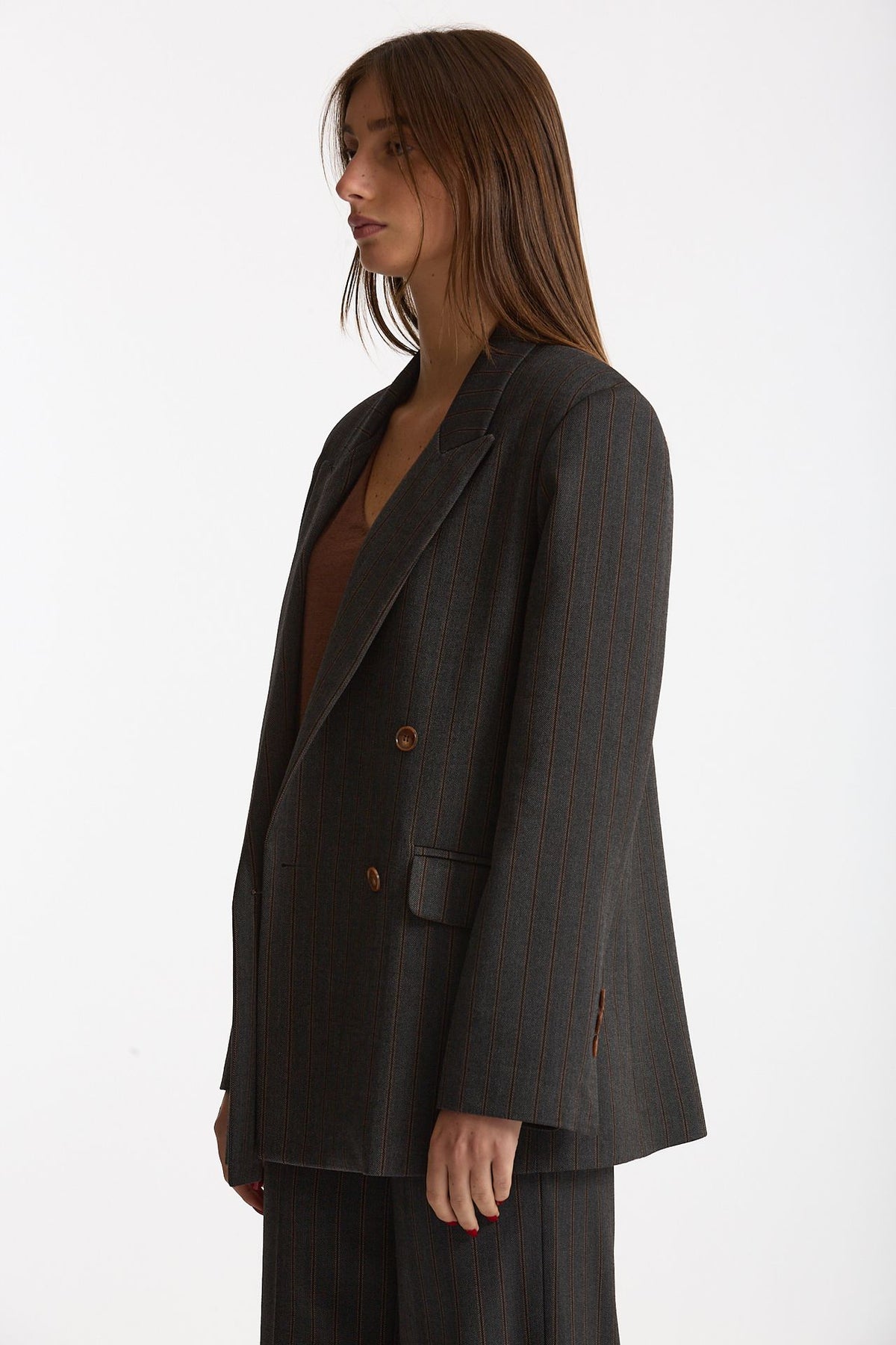 Giacca doppiopetto Gessato grigio antracite donna ( p - s ) - 7