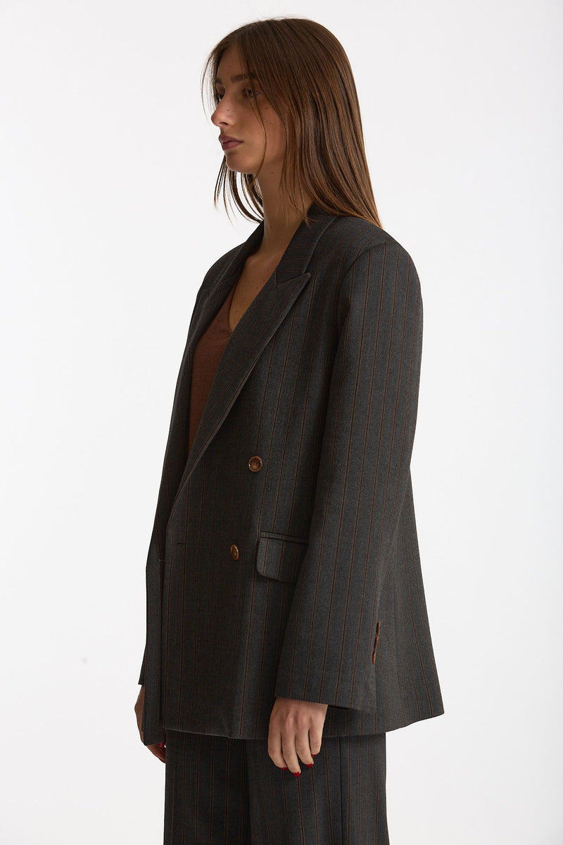 Giacca doppiopetto Gessato grigio antracite donna ( p - s ) - 7