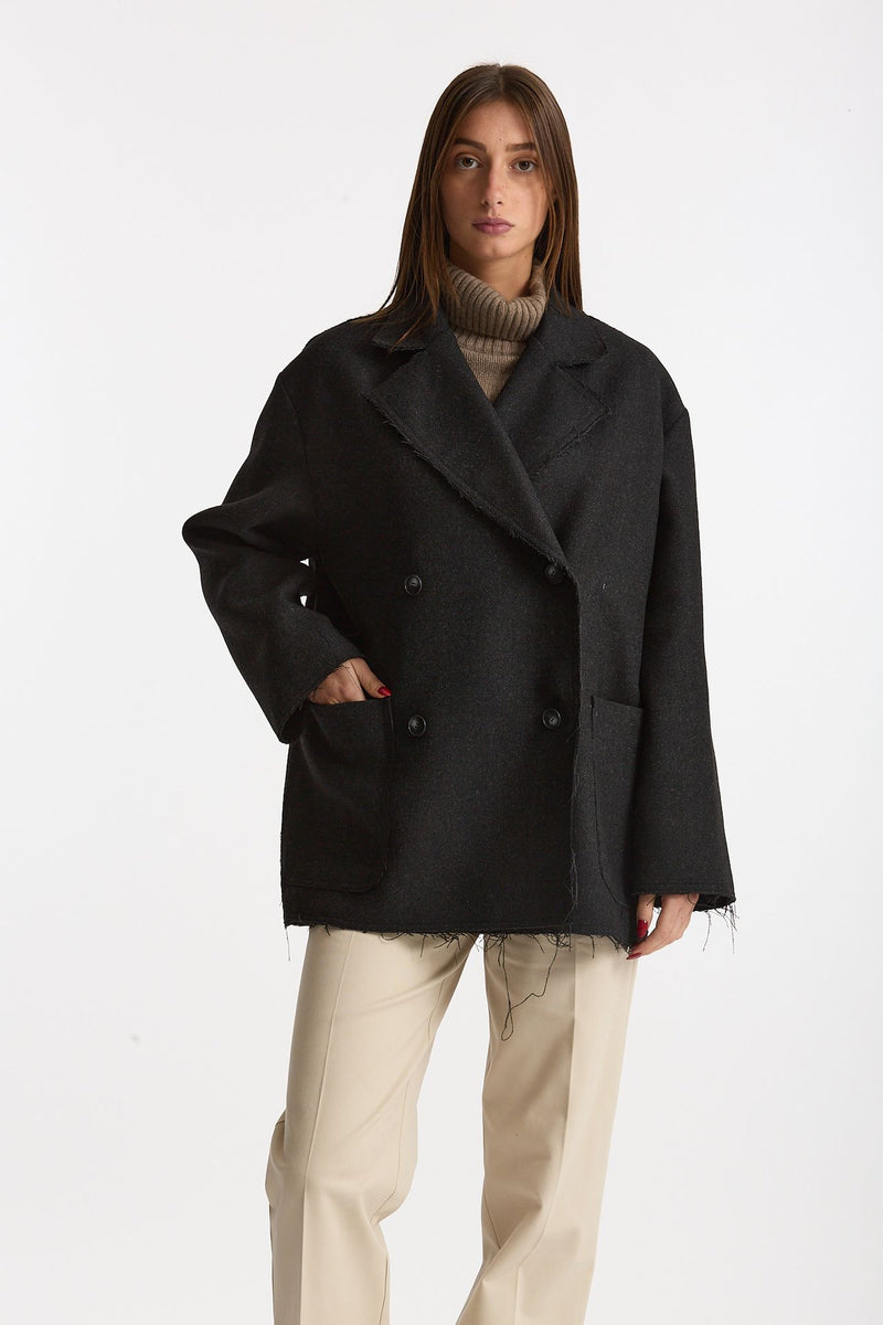 Caban over tessuto spigato antracite donna ( p - s ) - 6