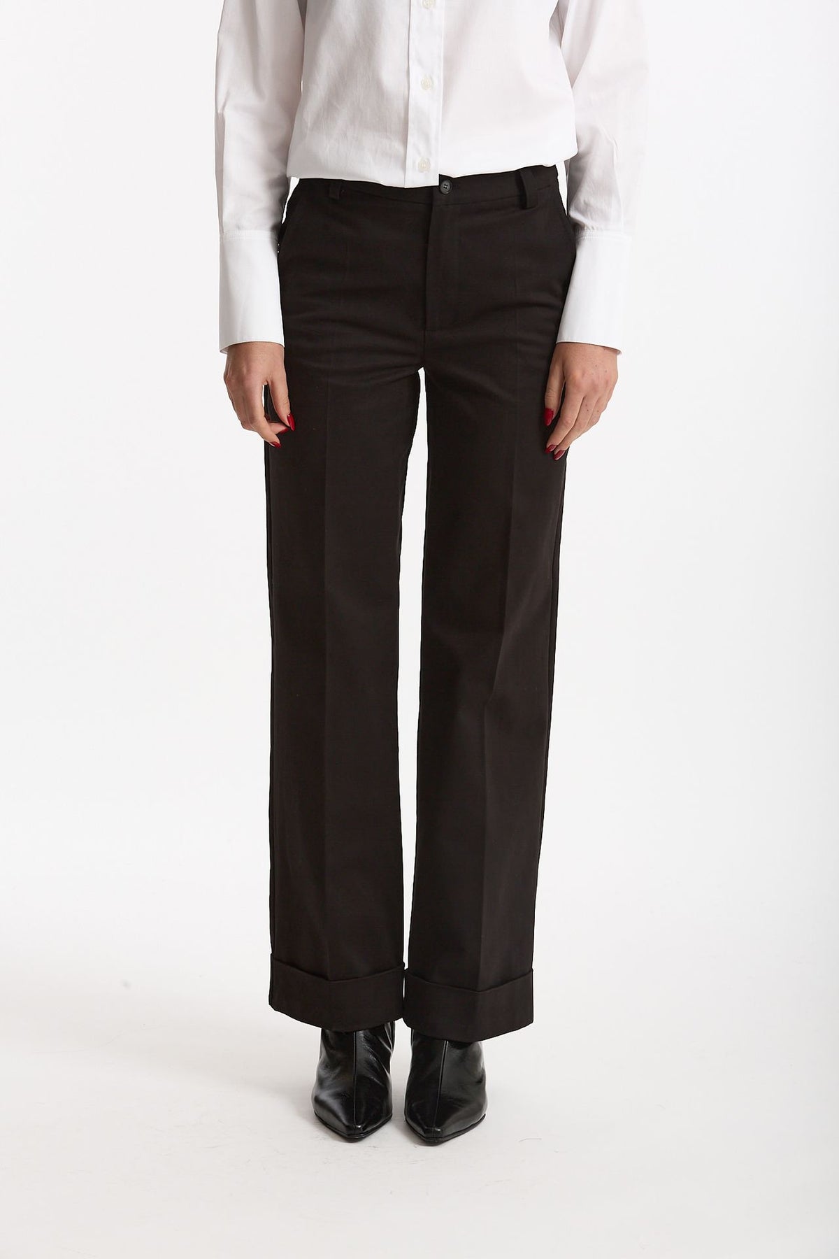 Pantalone vita alta in cotone nero donna ( p - s ) - 1