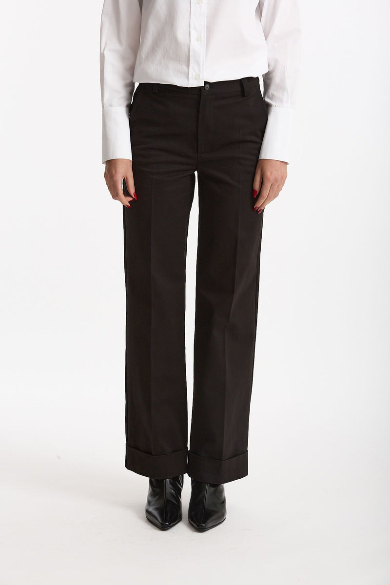 Pantalone vita alta in cotone nero donna ( p - s ) - 1