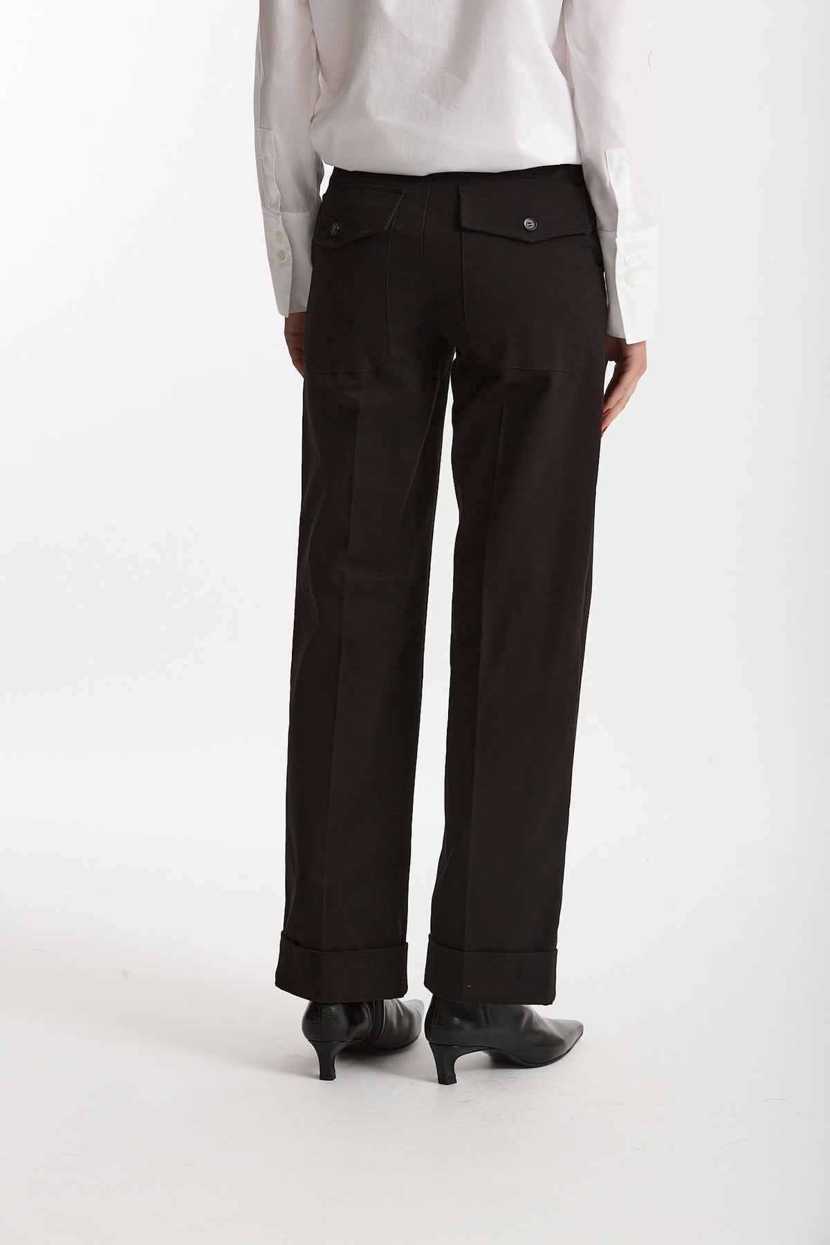 Pantalone vita alta in cotone nero donna ( p - s ) - 2