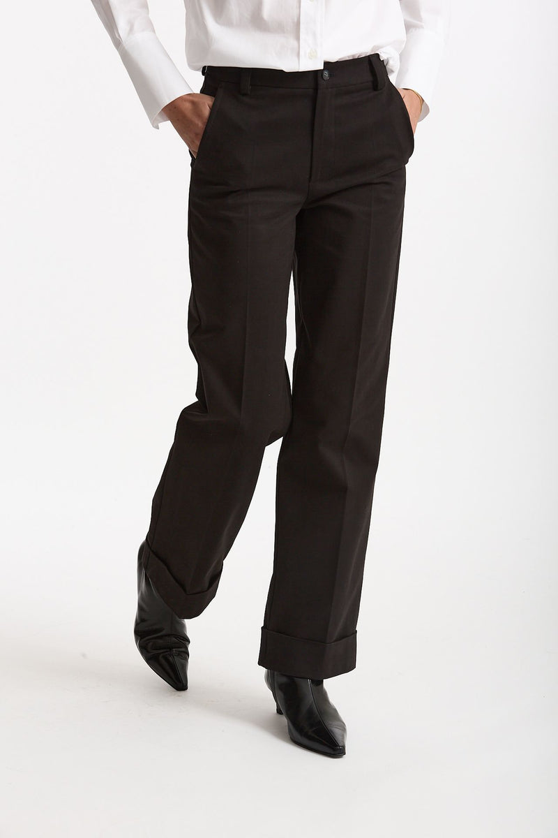 Pantalone vita alta in cotone nero donna ( p - s ) - 3