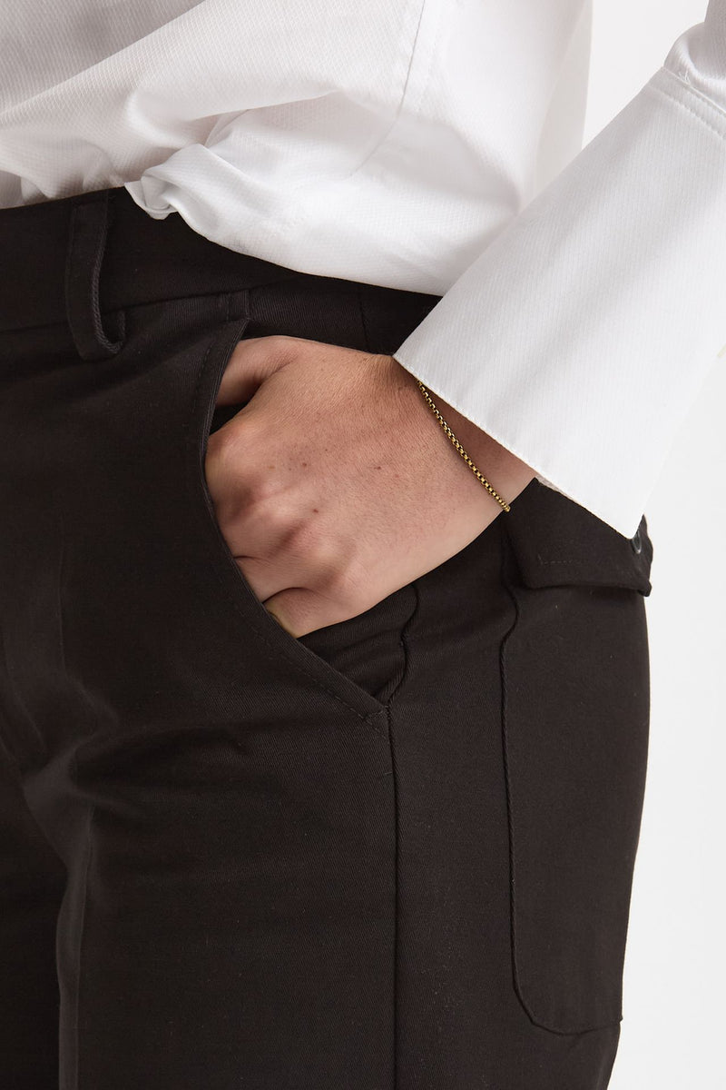 Pantalone vita alta in cotone nero donna ( p - s ) - 4