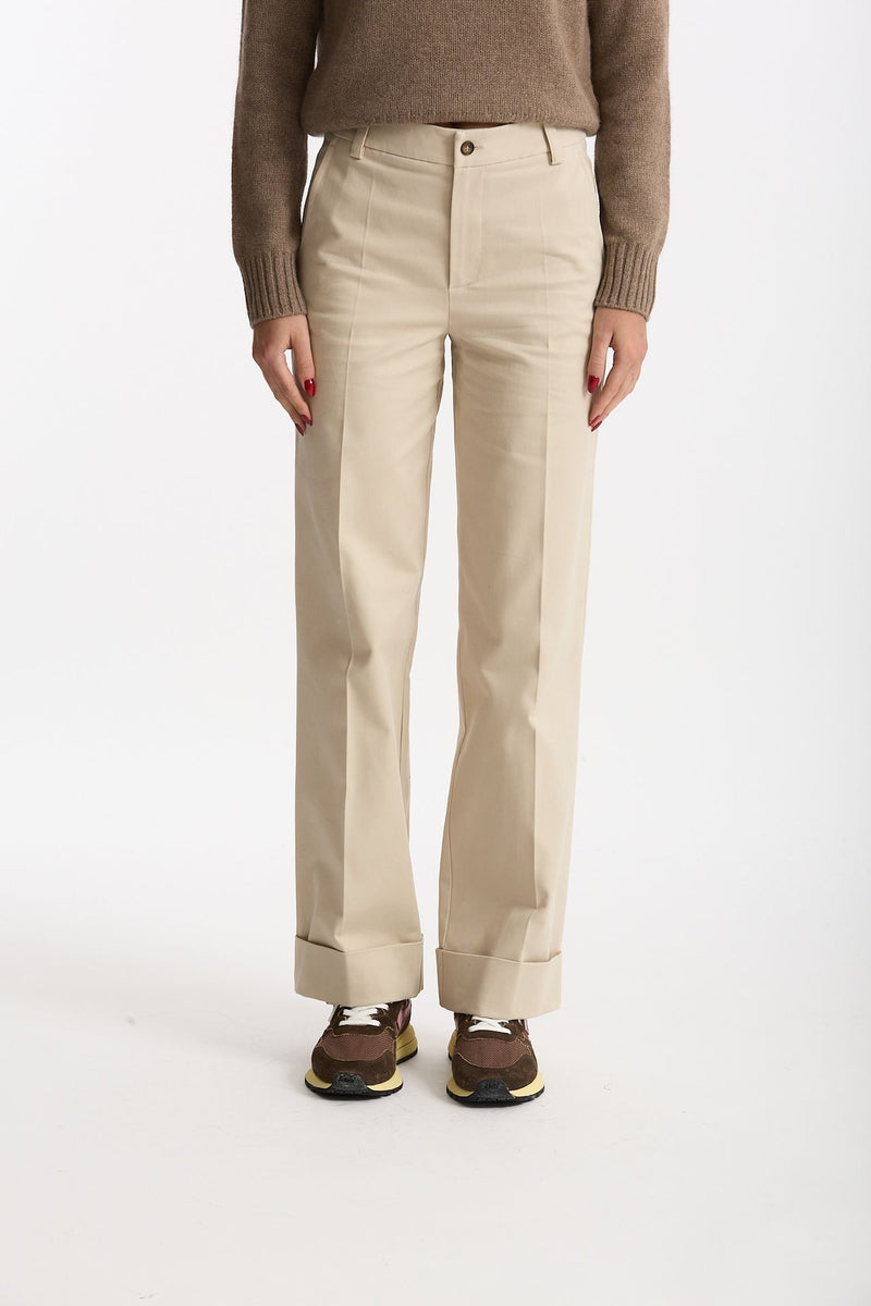 Pantalone vita alta in cotone panna donna ( p - s ) - 2