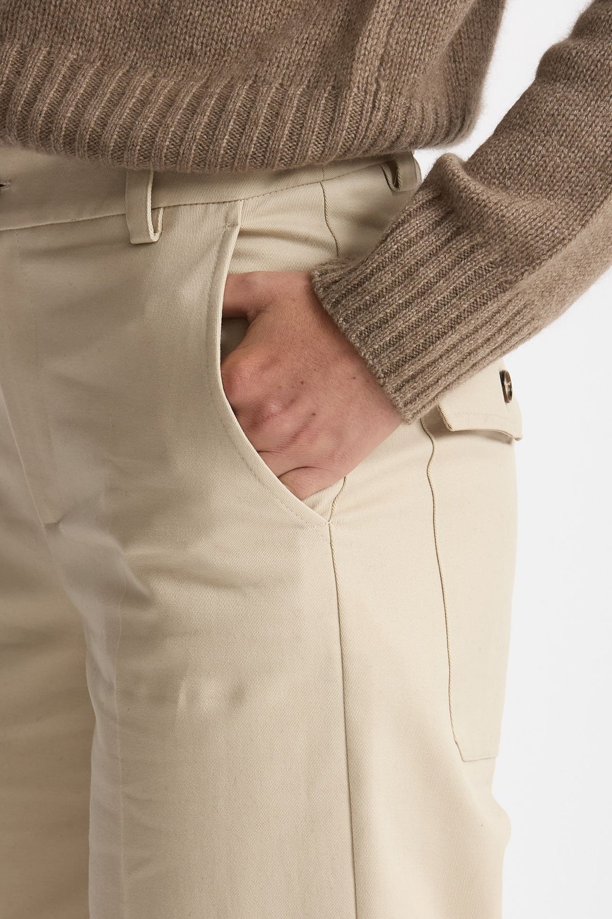 Pantalone vita alta in cotone panna donna ( p - s ) - 3