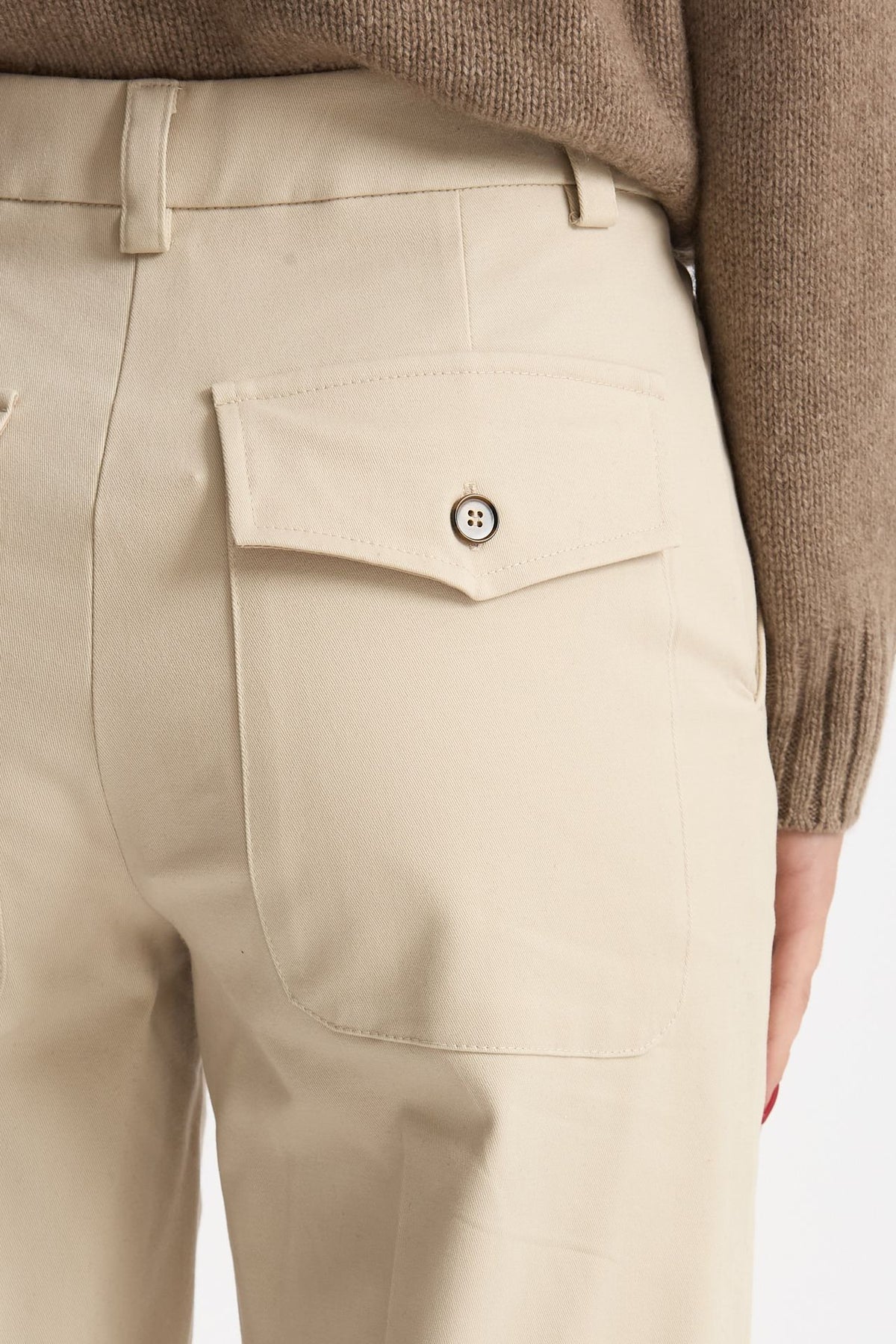 Pantalone vita alta in cotone panna donna ( p - s ) - 4