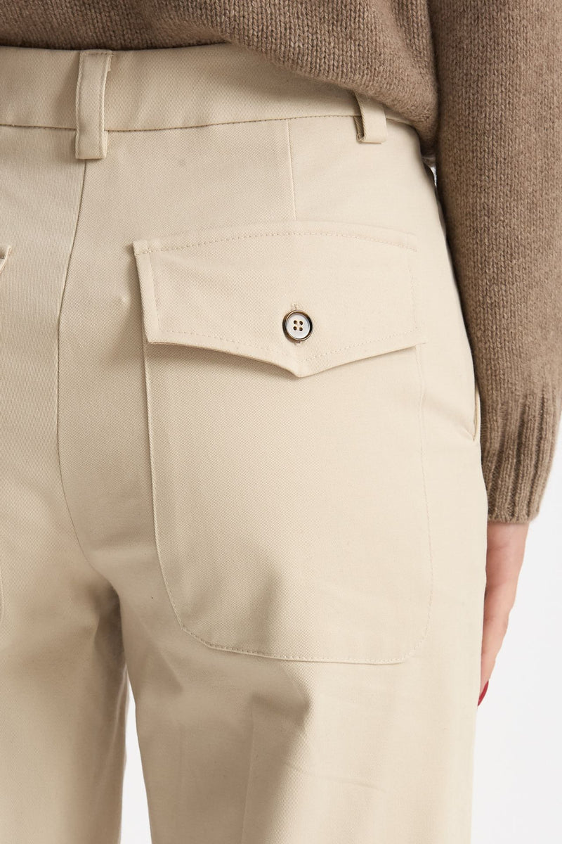 Pantalone vita alta in cotone panna donna ( p - s ) - 4