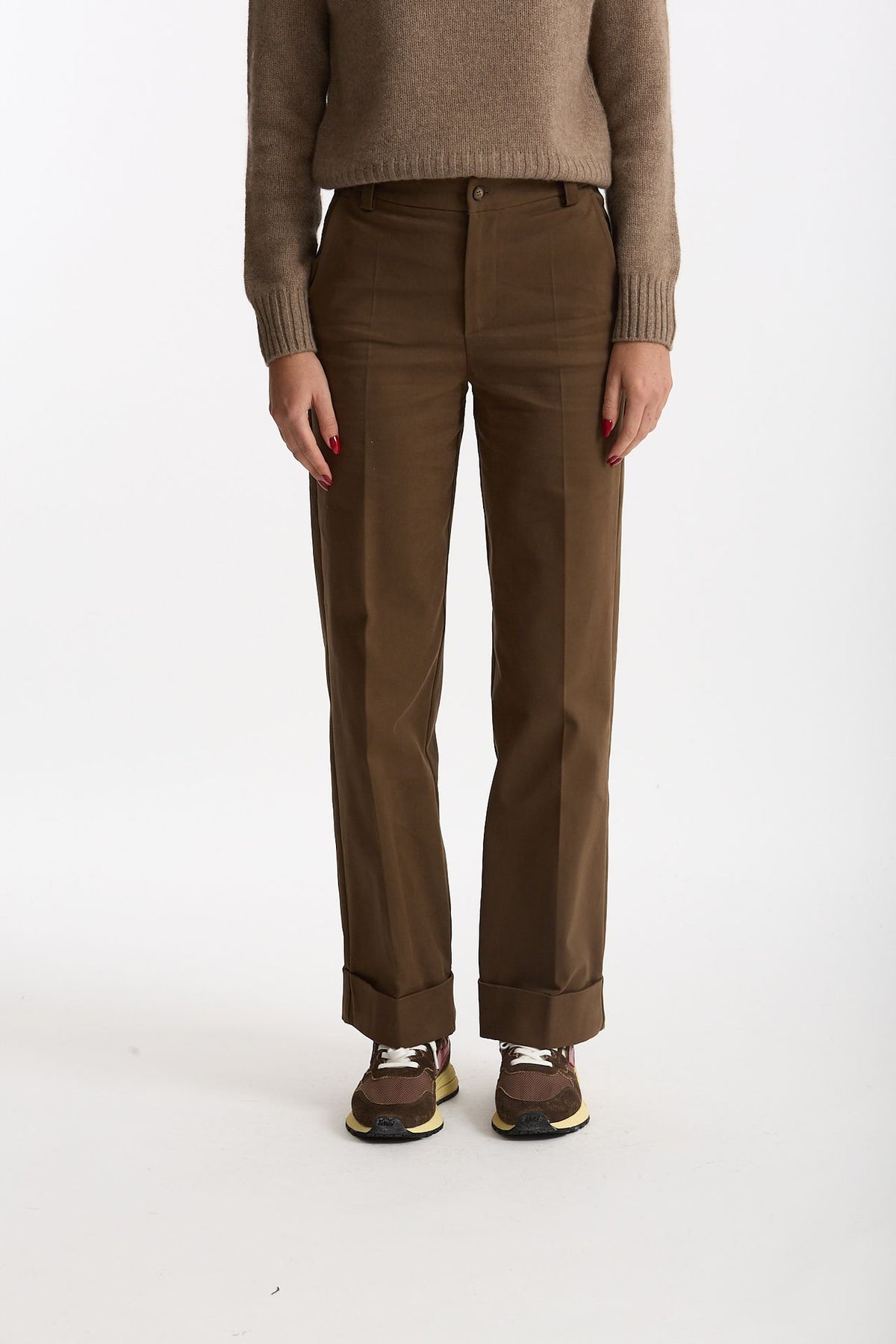 Pantalone vita alta in cotone fango donna ( p - s ) - 2