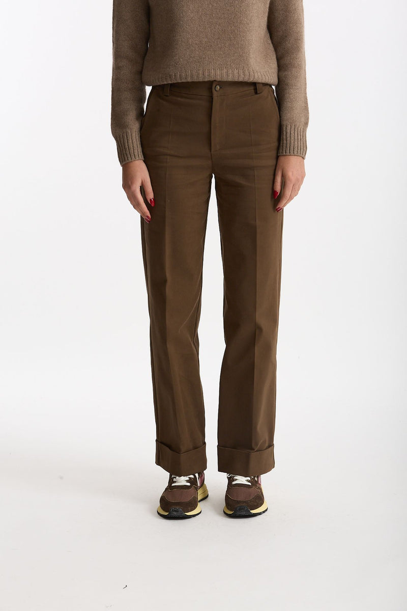 Pantalone vita alta in cotone fango donna ( p - s ) - 2