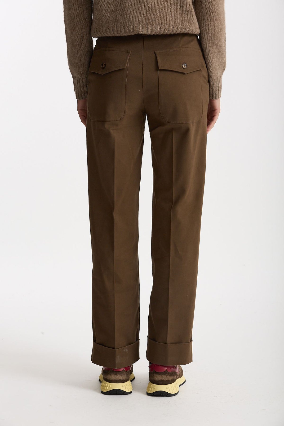 Pantalone vita alta in cotone fango donna ( p - s ) - 4