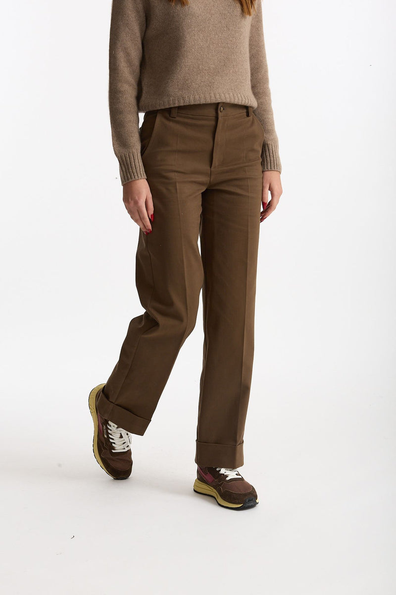 Pantalone vita alta in cotone fango donna ( p - s ) - 1
