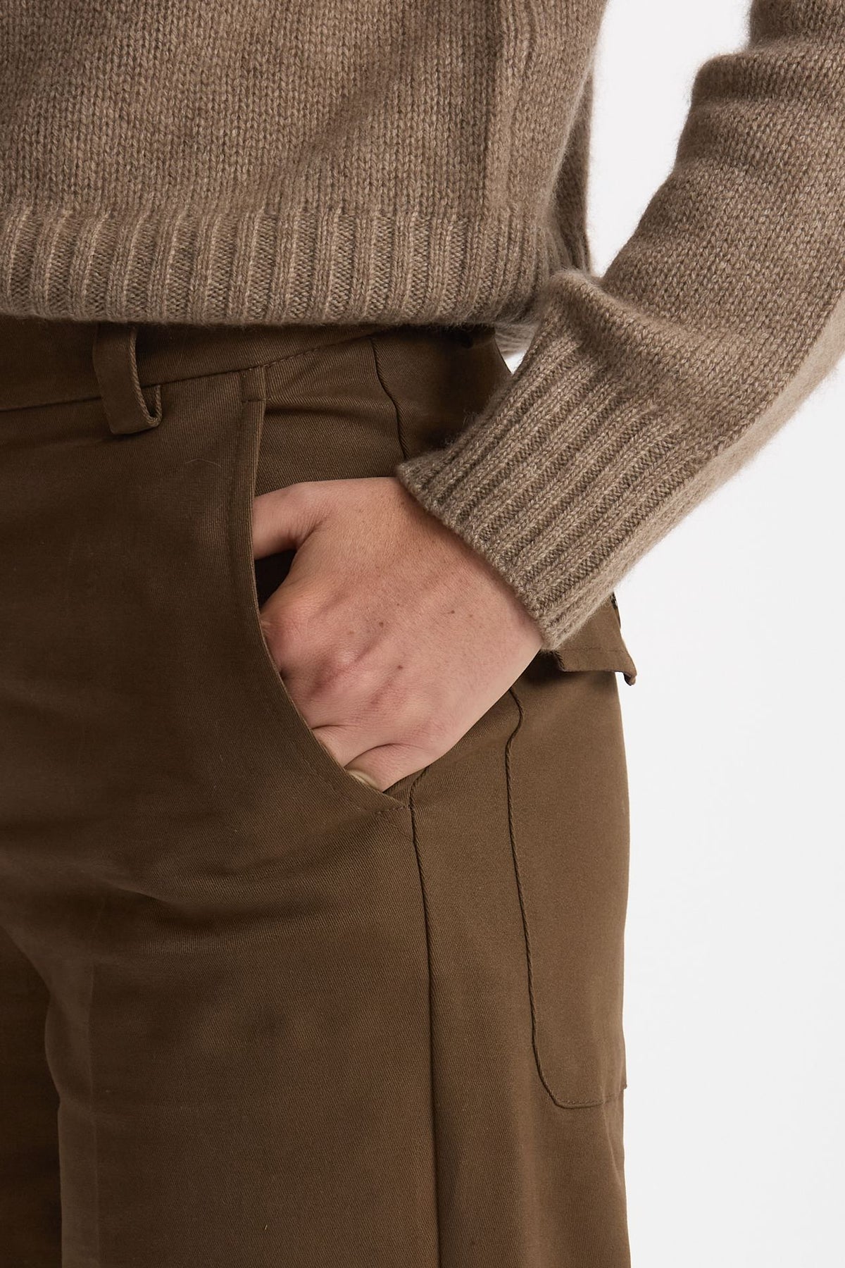 Pantalone vita alta in cotone fango donna ( p - s ) - 5