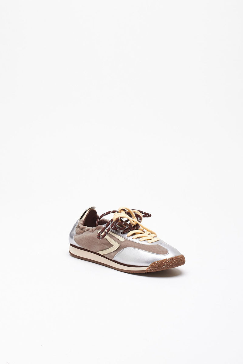 Sneakers 6.02 PANTHER ﻿in velluto e microsuede beige argento donna Puraai - 2