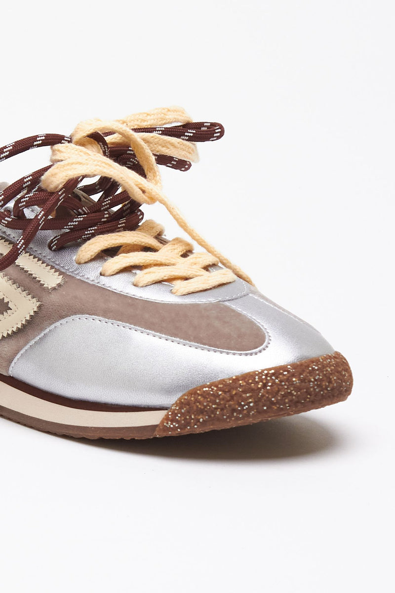 Sneakers 6.02 PANTHER ﻿in velluto e microsuede beige argento donna Puraai - 5