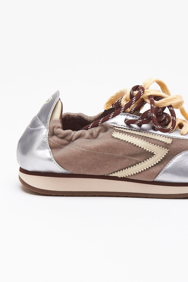 Sneakers 6.02 PANTHER ﻿in velluto e microsuede beige argento donna Puraai - 6