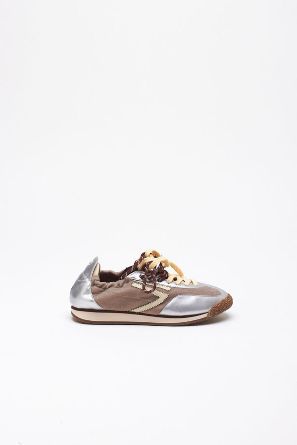 Sneakers 6.02 PANTHER ﻿in velluto e microsuede beige argento donna Puraai